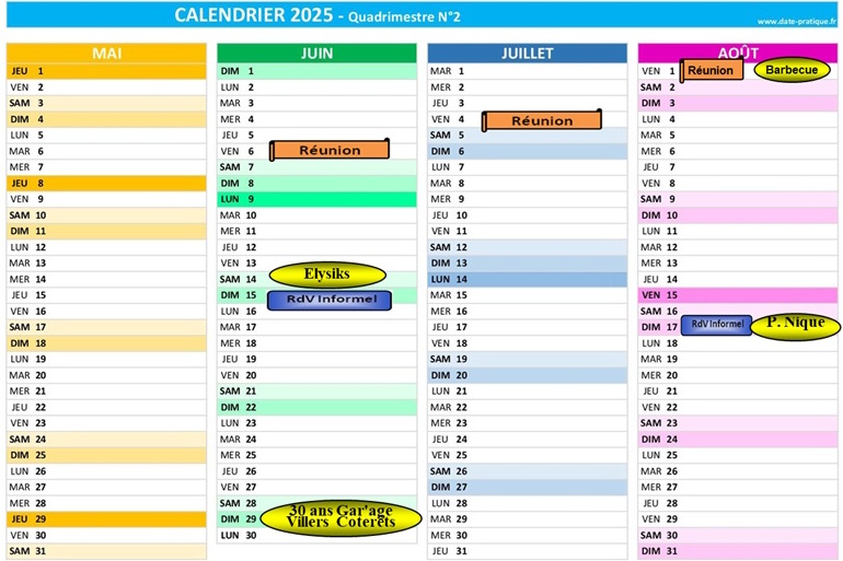 Planning 2ème quadrimestre 2025